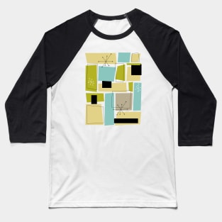 Blue Yellow Green Rectangles Mid Century Baseball T-Shirt